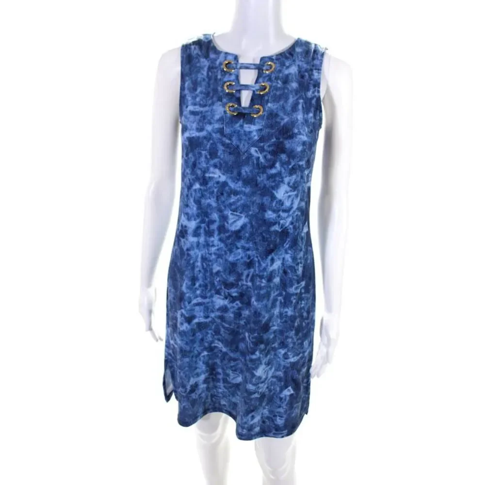 Michael Michael Kors Womens Tie Dye Lace Up Sleeveless Dress Blue Size XS